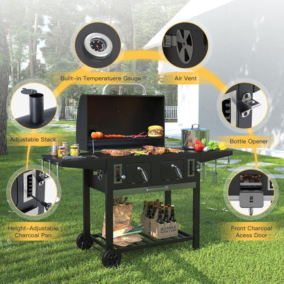 Extra Large Charcoal Grill with 589 Sq. In. Cooking Area and Foldable Side Table, Outdoor Barbecue Grill with a Liftable Charco