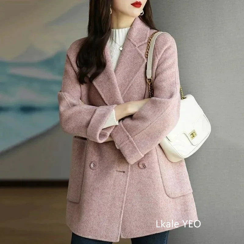 Ladies Woolen Jacket 2025 Autumn Winter Fashion Temperament Female Coat Long Sleeve Short Double-breasted Women Wool Overcoat