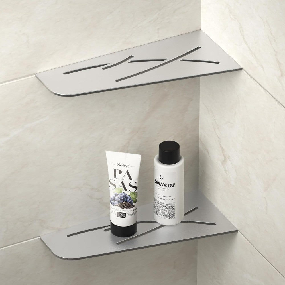 12-Inch Brushed Stainless Steel Corner Shower Shelf - Recessed Bathroom Storage for Shampoo and Organizing Accessories