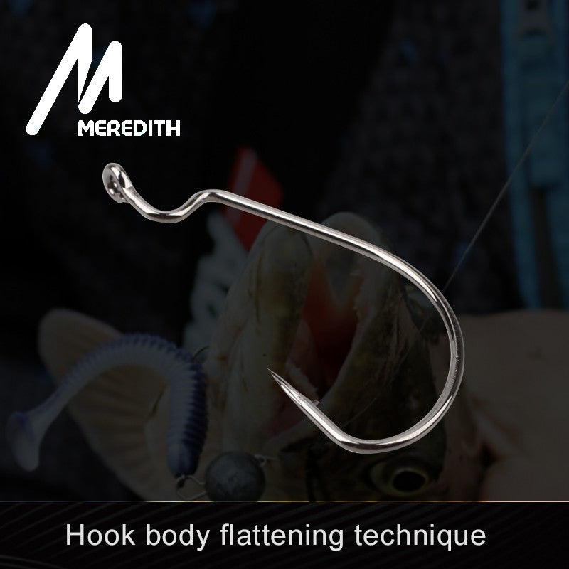 MEREDITH 50 unidades/pacote Anzóis de minhoca macia de pesca de aço de alto carbono larga Super Lock Anzóis de pesca de isca macia 8#-5/0 Material de pesca