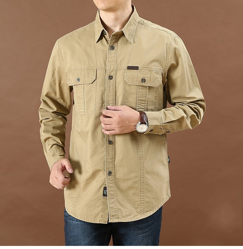 100% Cotton High Quality Spring Fall Fashion Men's Long-Sleeve Solid Color Casual Shirt Multi Pocket 6XL Large Size Cargo Jacket