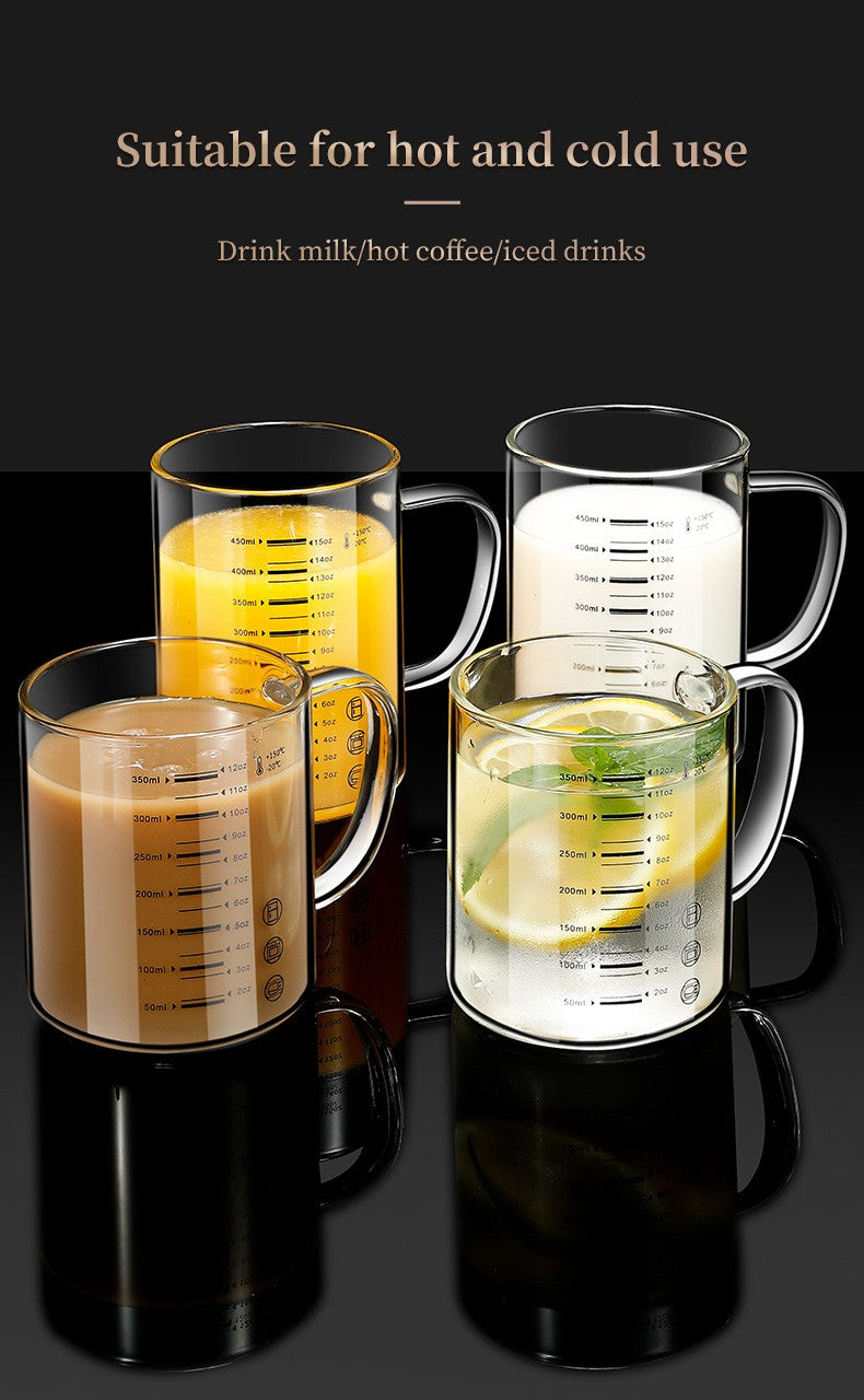 Y-244 Copo de Leite Caneca de Café Copo Medidor Graduado com Alça de Vidro Borossilicato Copos Medidores de Qualidade Alimentar Multifuncionais