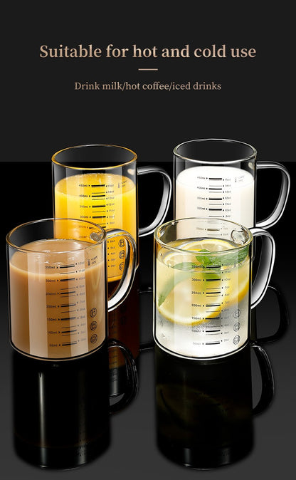 Y-244 Copo de Leite Caneca de Café Copo Medidor Graduado com Alça de Vidro Borossilicato Copos Medidores de Qualidade Alimentar Multifuncionais