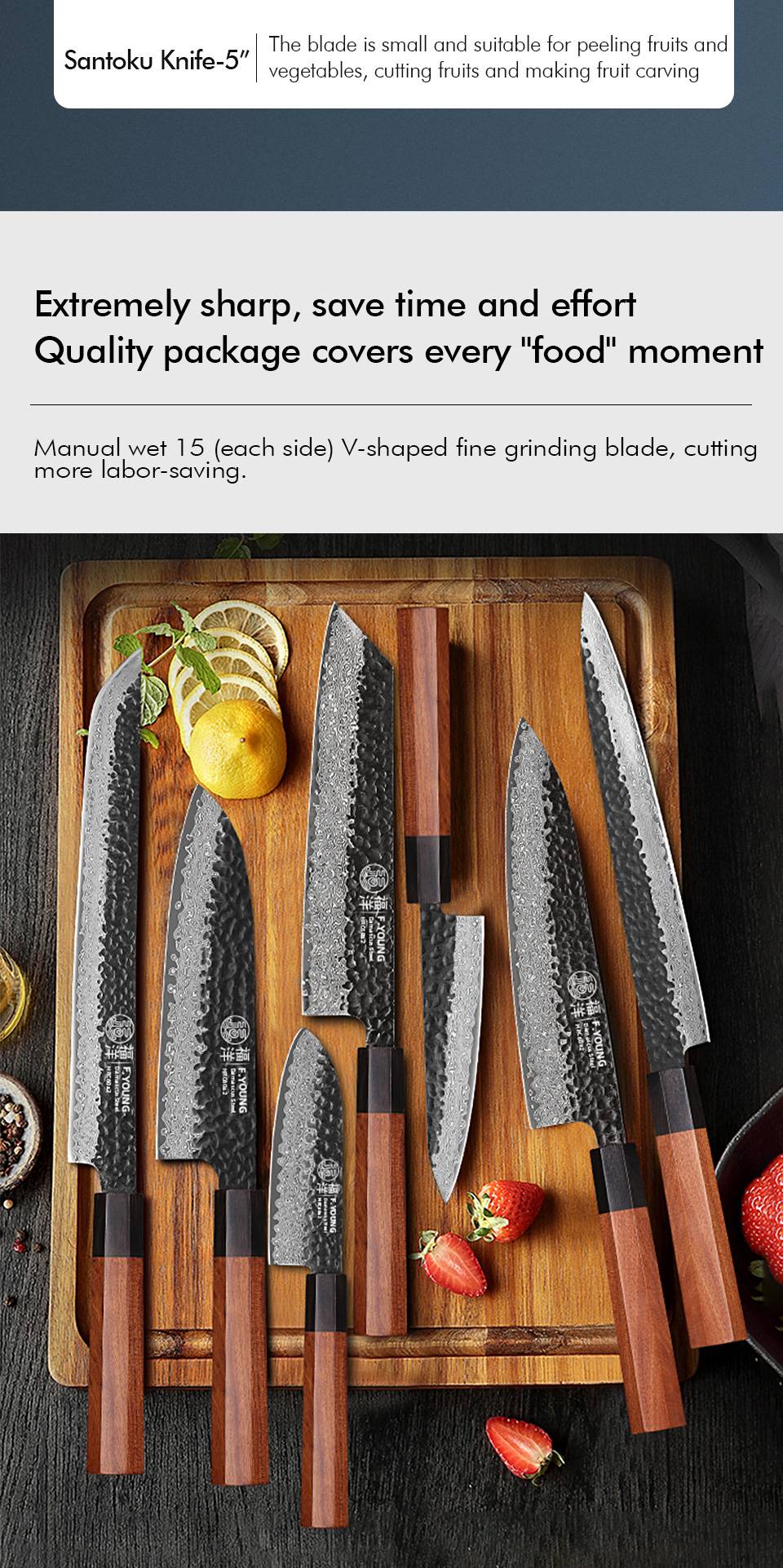 F.YOUNG Faca de Chef Japonesa Forjada à Mão Aço Damasco Facas de Cozinha Fatiar Legumes Carne Sashimi Utensílios de Cozinha