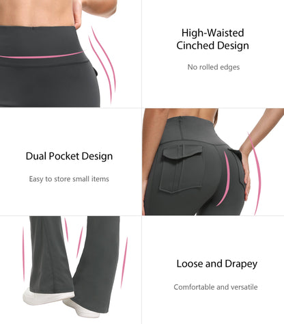 Women's High Waisted Flared Yoga Pants with Pockets Tummy Control Bootcut Leggings for Gym Fitness Casual Wear