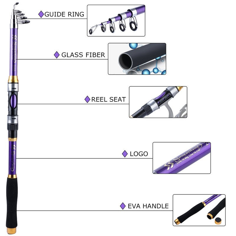 Sougayilang 4 Cores Vara de Pesca Telescópica 1.8m-3.3m Fibra de Vidro Cabo EVA Carpa Vara de Spinning Peso de Pesca 5kg