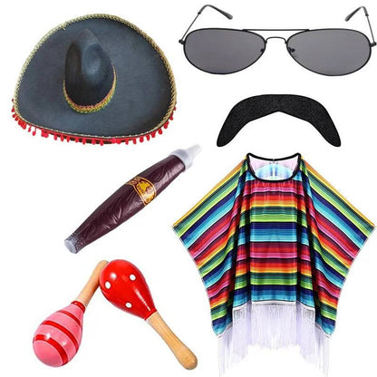 Mexican Shawl Halloween Cloak Cosplay Dance Party Mexican Hat Adult Ribbon Cloak Adult Kids Funny Costume Halloween Cosplay
