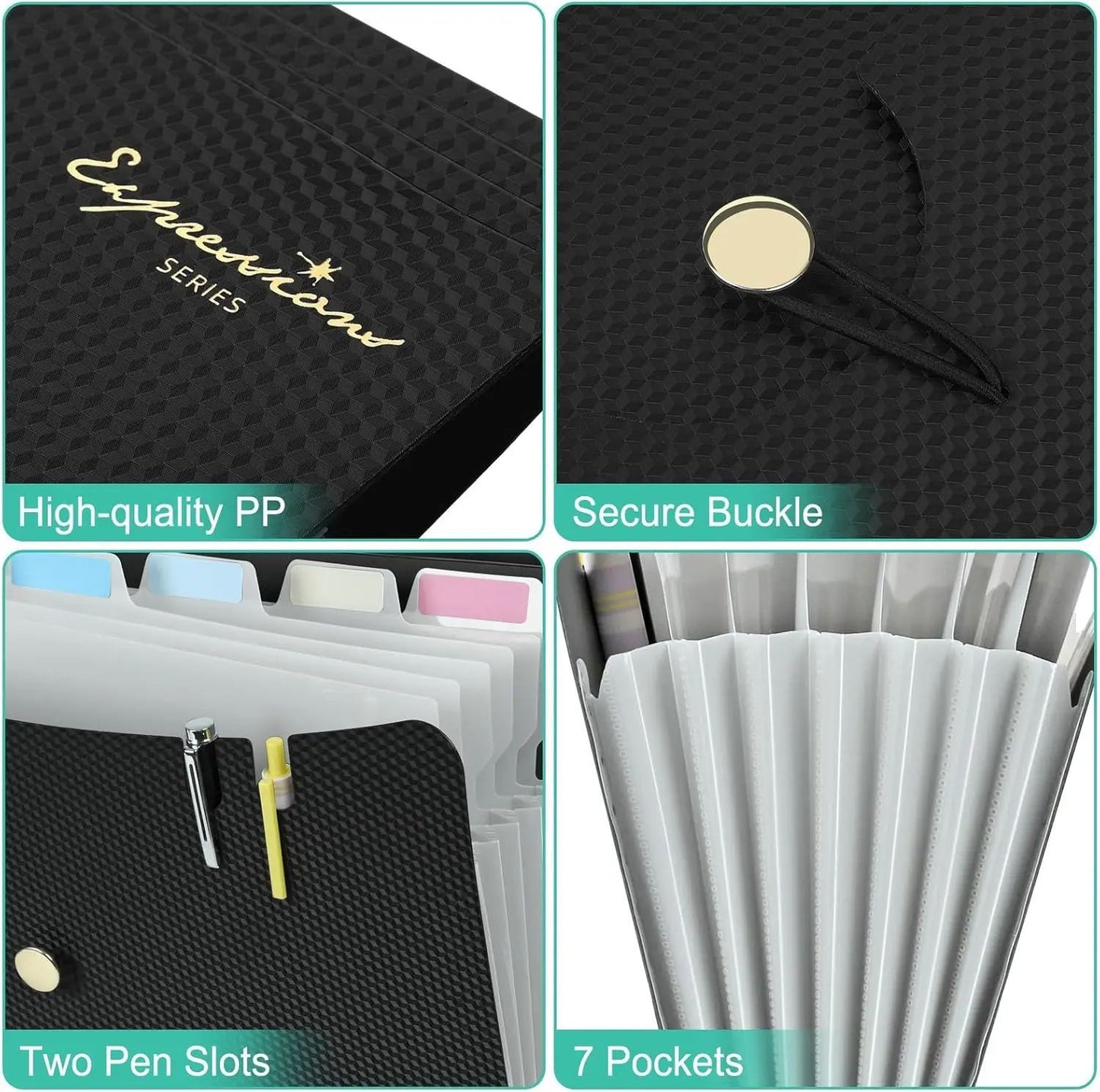 Expandable File Folder, Letter Size Organ Organizer, 5 File Pockets, Portable Organizer for School Office Supplies