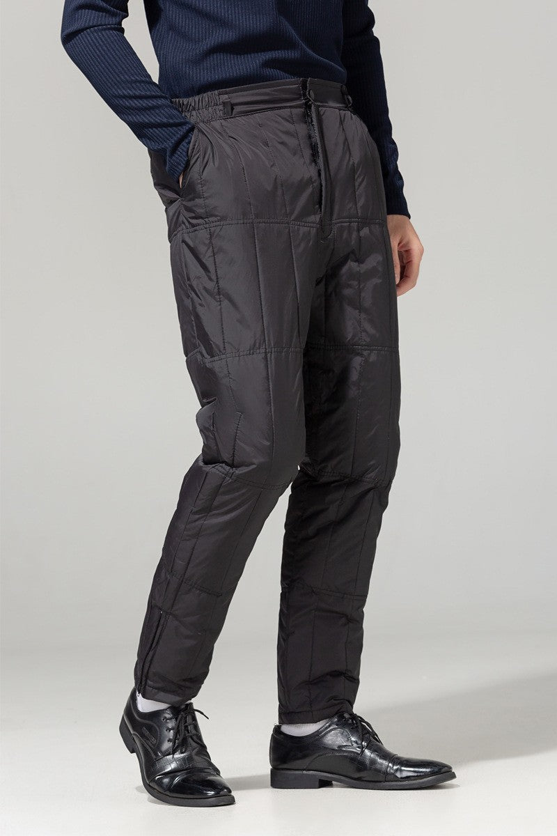 Inverno Masculino Calça de Pato Branco Cintura Alta Engrossada Quente Corta-Vento Térmica Calças para Homem de Meia-Idade PT-593