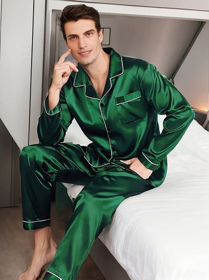 Men Pajama Sets Microfiber Sleepwear For Sleeping Man Shirt Satin Long Sleeve Pyjamas Male Home Night Wear Big size Loungewear