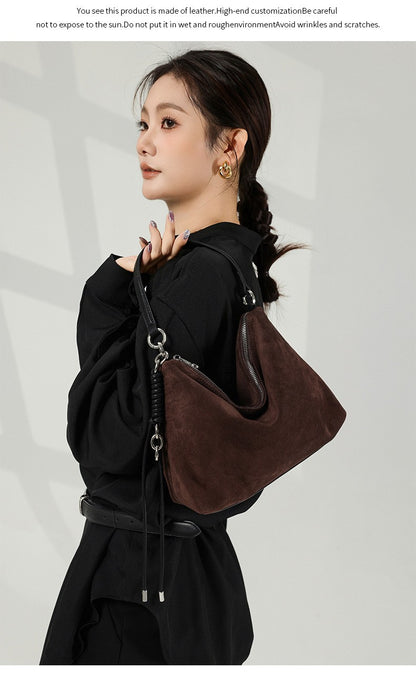 Hifashion Vintage Suede Genuine Leather Underarm Shoulder Bags For Women 2025 Luxury Designer Hobo Tote Office Ladies Handbags