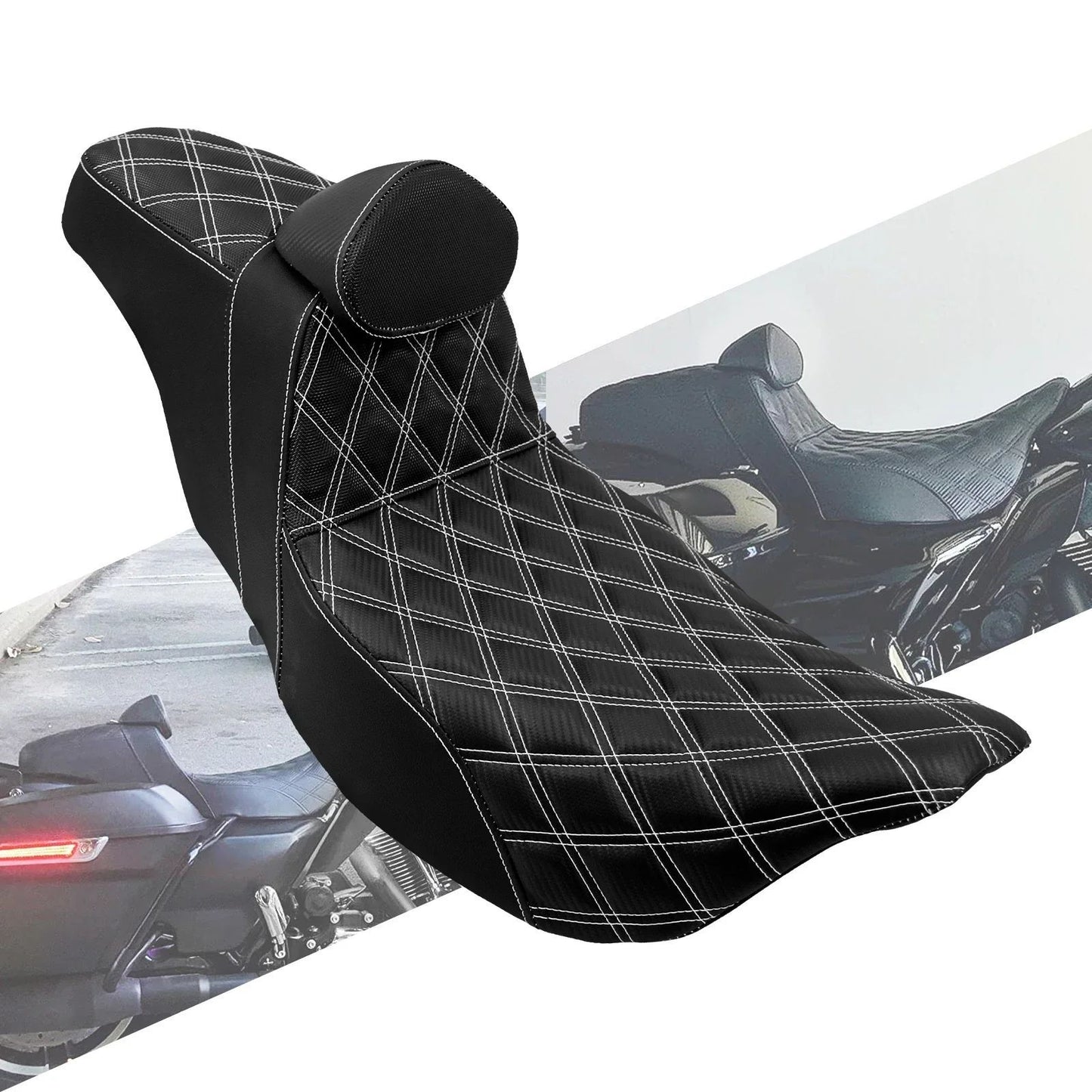 Almofada de Assento Duplo Dianteiro para Piloto Traseiro para Passageiro de Moto com Encosto para Harley Touring Road King FLTRX FLHTK Ultra 09-2023
