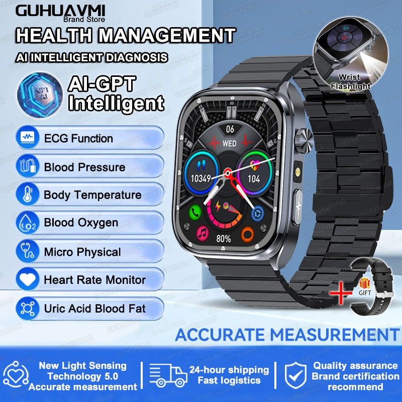 2025 Novo Smartwatch Masculino AI Diagosis ECG Saúde Pressão Arterial Lipídio Ácido Úrico AI-GPT Respostas Inteligentes Saúde Smartwatch Para Homens