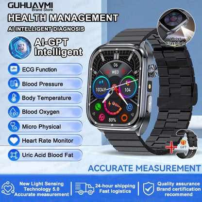 2025 Novo Smartwatch Masculino AI Diagosis ECG Saúde Pressão Arterial Lipídio Ácido Úrico AI-GPT Respostas Inteligentes Saúde Smartwatch Para Homens