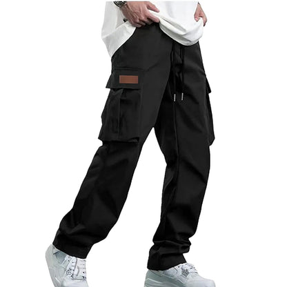 2025new men's workwear pants, European and American men's loose straight casual pants, men's workwear pocket pants