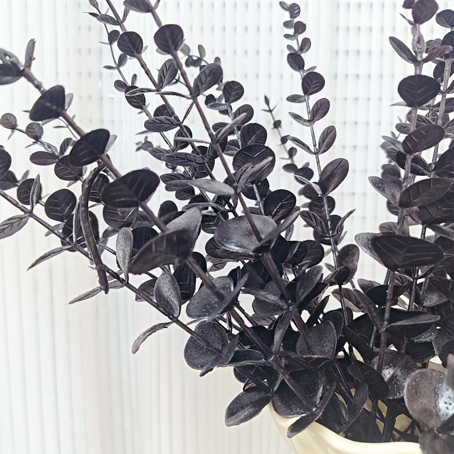 50/10x Black Artificial Eucalyptus Branches Simulation Flowers Stems Halloween Thanksgiving Ornaments DIY Home Table Decoration
