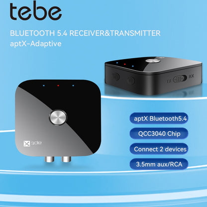 Tebe aptX/aptX-Adaptive Bluetooth 5.4 Audio Receiver Transmitter R/L 3.5mm Aux Wireless Music Adapter for TV Car Headphones