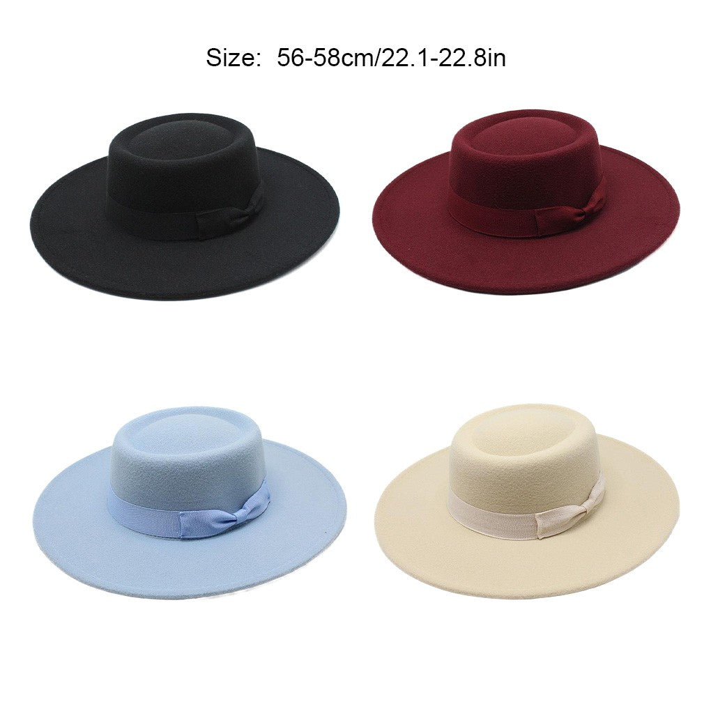 French Bow Tie Fedora Hat Winter Autumn Imitation Woolen Ladies Fedoras Top Wedding Jazz Hats Flat Top Felt Hat Bowler Hats