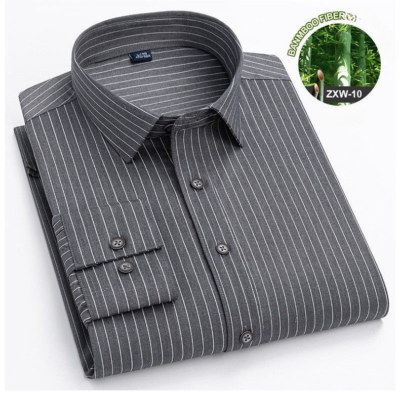 Bamboo Fiber Casual long-sleeve shirts for man elastic Anti-wrinkle striped slim fit formal shirt soft business designer clothes