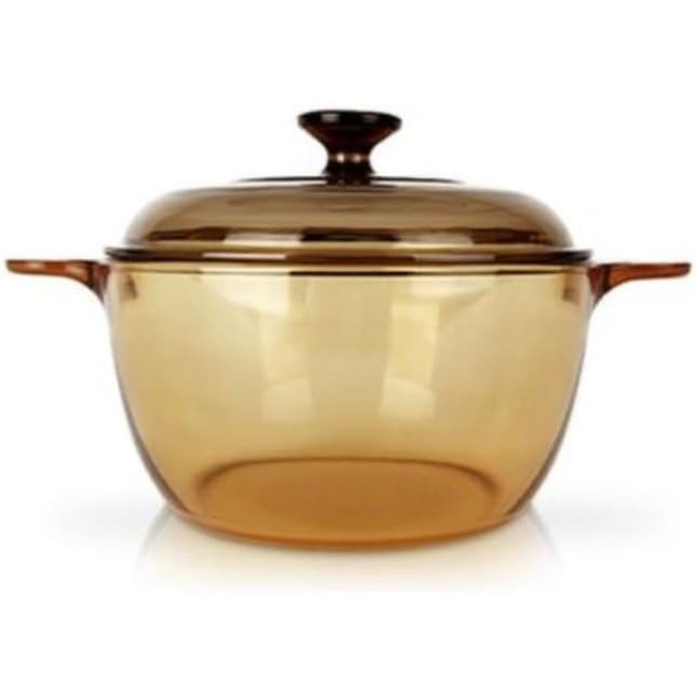Panela Dupla Alça em Vidro Cerâmico Refratário com Tampa, Caçarola de 2,5L para Fogão e Forno – Utensílio de Cozinha Transparente Âmbar