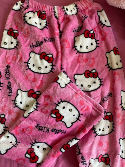 Calças de Pijama Hello Kitty Y2K Calças de Pijama Femininas Sanrio Anime Calças de Dormir para Casal de Desenho Animado Calças de Casa Roupa de Lazer para Casa
