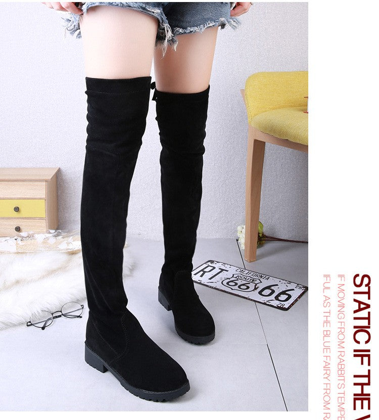 Winter women new knee high boots Outdoor suede antislip shoe Roundtoe casual elastic boot Comfortable fashion ladies shoes Botas
