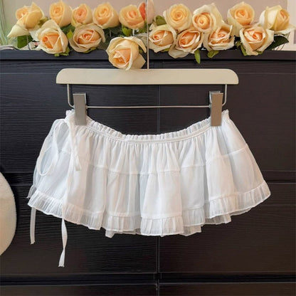 Y2K Trim Lace Up Short Fart Curtain Skirt Spring Layered Skirt INS Women Wrap Skirt Bandage Dress Apron Curtain Expansion Skirt