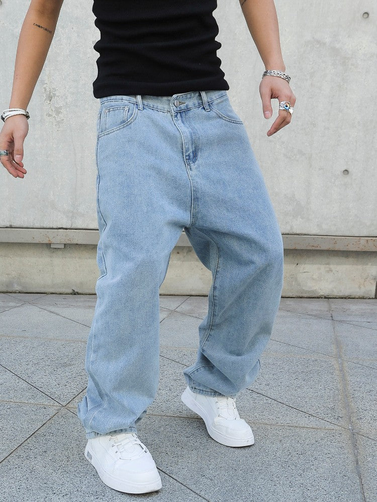 Spring Autumn Men Baggy Jeans Oversize Straight Loose Casual Denim Trousers Solid Color Streetwear Fashion Y2k Wide Leg Pants