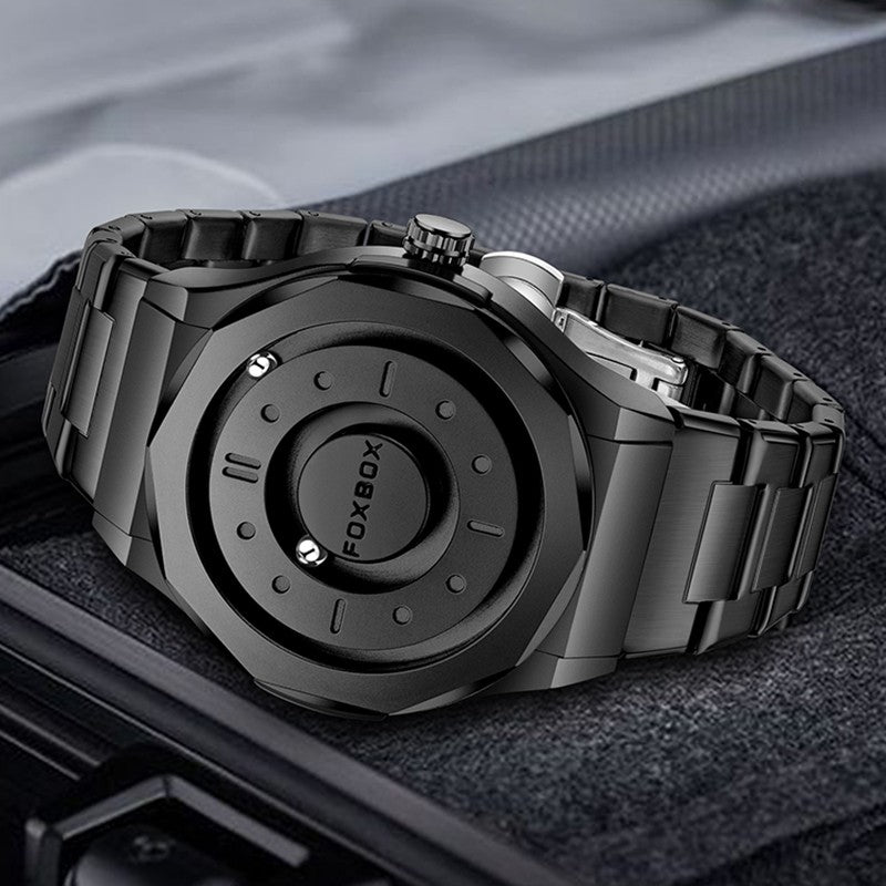 FOXBOX Creative Scrolling Pointer Magnetic Force Men's Quartz Wristwatches Outdoor Sports Waterproof Watch Men Relogio Masculino