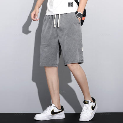 Summer Soft Cosy Lyocell Fabric Men's Denim Shorts Thin Loose Pants Drawstring Elastic Waist Korea Casual Short Plus Size M-5XL