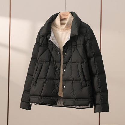 Janveny 2025 New Autumn Winter Lightweight Puffer Jacket Women Long Sleeve Single Breasted Duck Down Coat Female Short Parkas