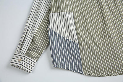 Stripe Splice Shirt Men Japnese Streetwear Fashion Loose Casual Long Sleeve Shirts Cityboy Oversize Cargo Shirts Blouses