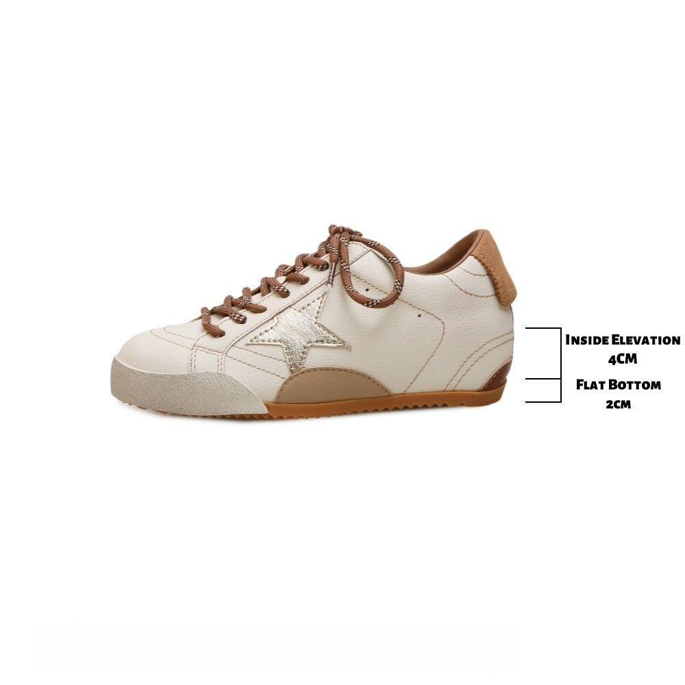 6cm de Elevação Interna Cadarços de Pato Mandarim Estrela Sapatos Sujos Femininos Vintage Sola Grossa Versátil Tênis Casual