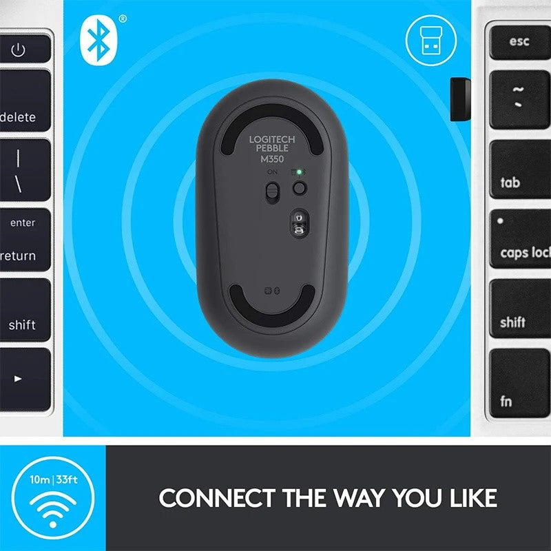 Mouse sem fio Bluetooth para notebook e tablet Logitech PEBBLE M350 Mouse leve e fino Mute Mini mouse de escritório
