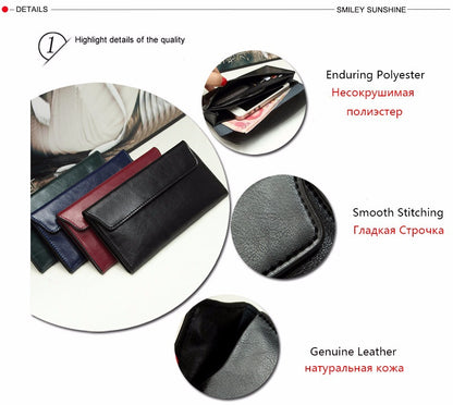 Women Leather Slim Clutch Bag Long Wallet Female Handbag Luxury Genuine Leather Wallets Coin Purses Ladies Card Holder Bolsos