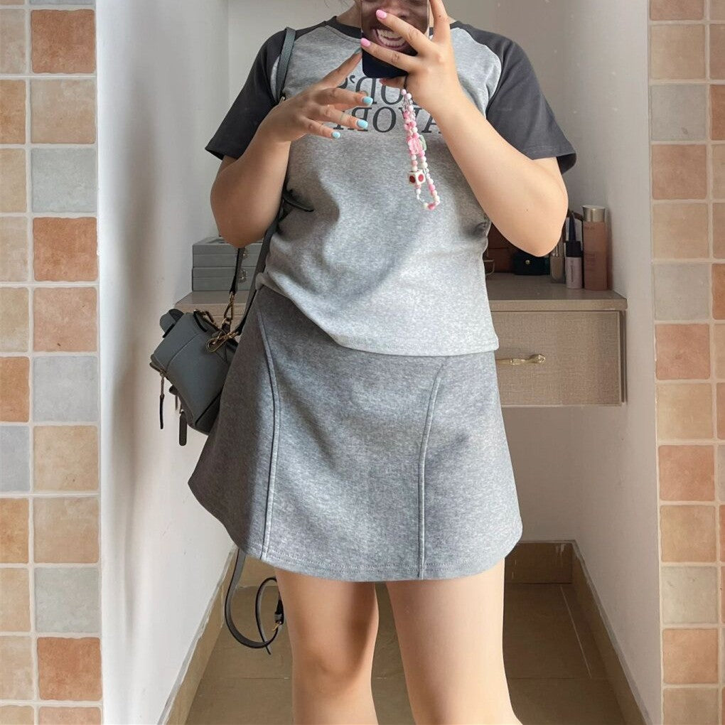 High Waist Grey Sports Mini Skirt for Women Summer New Style Slimming Short A- Line Casual Sweatshirt Skirt Trendy Biker Style