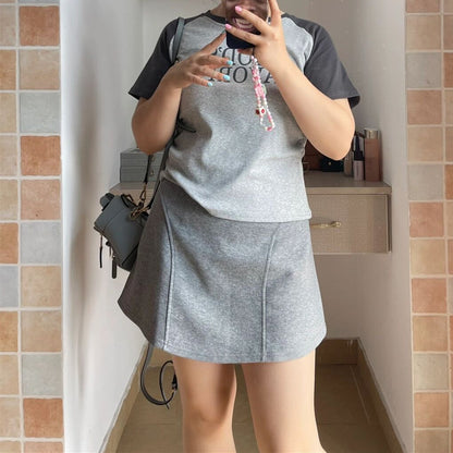 High Waist Grey Sports Mini Skirt for Women Summer New Style Slimming Short A- Line Casual Sweatshirt Skirt Trendy Biker Style