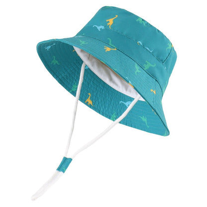 Sun Protection Hat for Kids Toddler Boys Girls Dinosaur Wide Brim Summer outdoor hat Cotton Baby Bucket Hat with Chin Strap