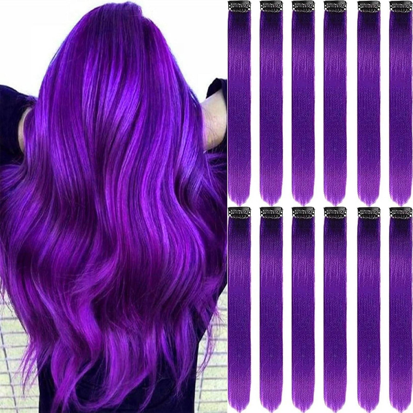 Clip in Hair Extensions Colored Party Highlights 22 inches 6pcs/pack Multi-colors Straight Hair Synthetic Hairpieces Royal Blue