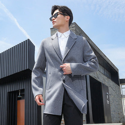 100% Wool Hand-Sewn Men's Coat Long Overcoats Boy Buttons Cardigan Long-style Woolen Coats Overcoat 2024 New