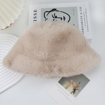 Hot Sale Fluffy Faux Fur Bucket Hats Women Warm Thick Plush Winter Hat Lady Fashion Fisherman Cap Korean Furry Bucket Hat Y2k