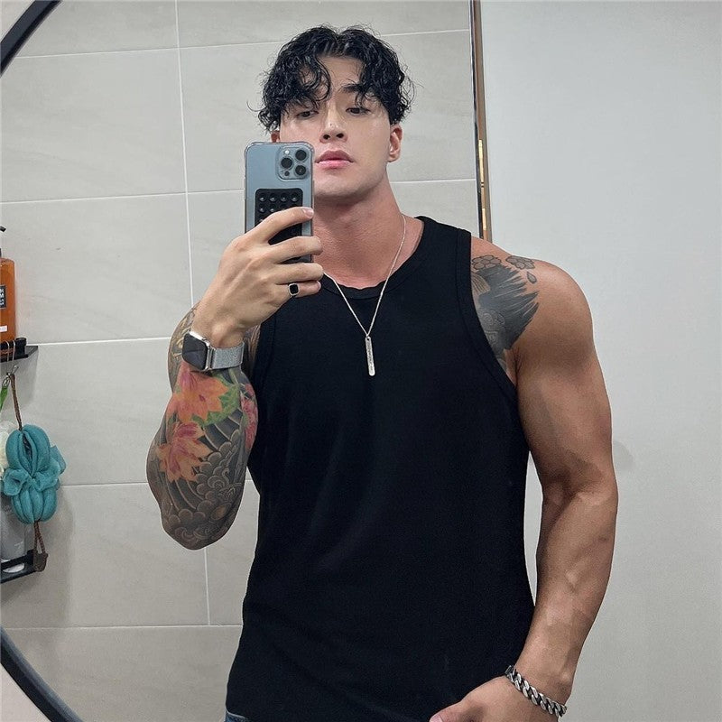 Men's vest solid color Breathable quick drying elastic sports vest men sleeveless undershirt fitness training running tank top