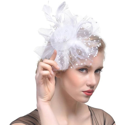 New 12 Color Net and Feather Fascinator Hat Headband Alice Headband Clip Mesh Flower Wedding Cocktail Hair Accessories Tea Party