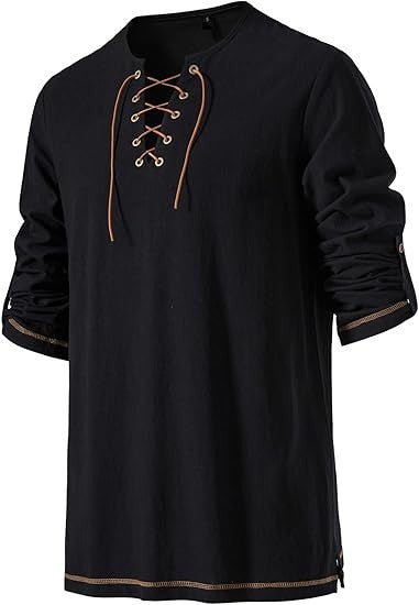Men's Medieval Lace Up Tunic Shirt Renaissance Viking Pirate Costume Long Sleeve Retro Tops with Belt for Halloween Cosplay