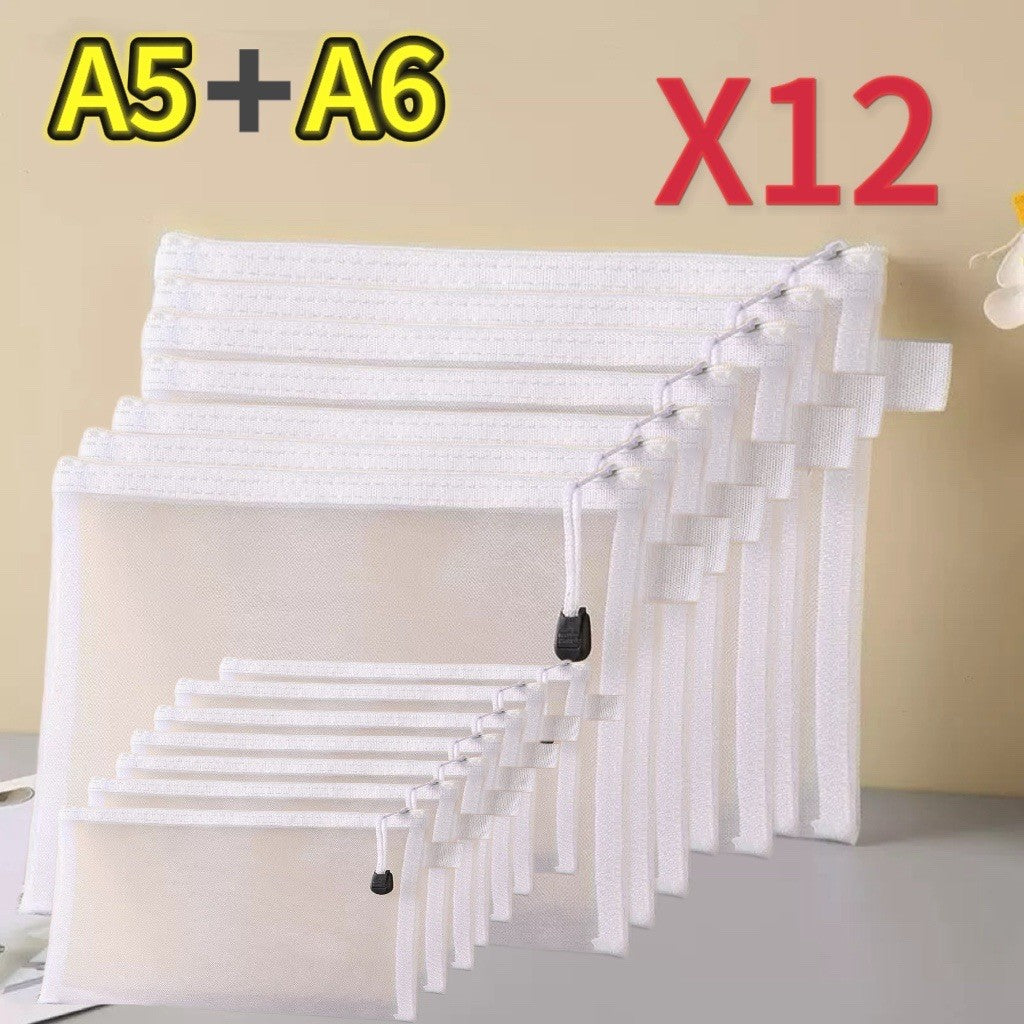1-12pcs Mesh Zipper Pouch Student Waterproof Zip File Bag Makeup Bag School Office Supplies Miscellaneous Storage Organizer