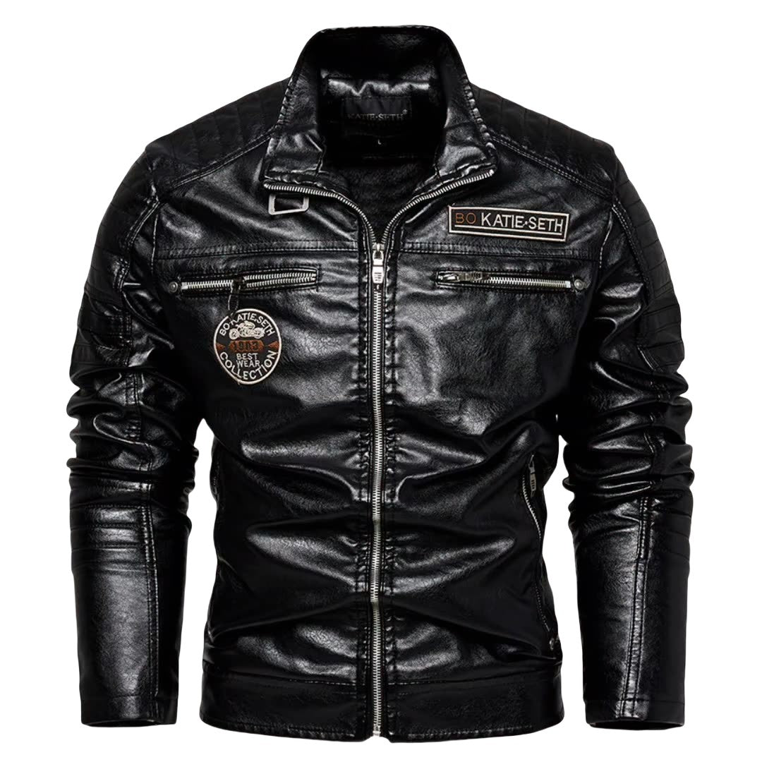 Modern PU Leather Motorcycle Biker Jacket Pilot Coat with Fleece Lining Tough Guy Men's Stylish Riding