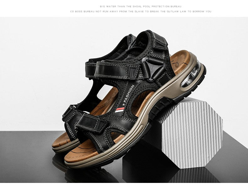 Fashion Men's Sandals Summer Soft Beach Flip Flop Comfortable Genuine Leather Sandals Outdoor Men Roman Sandals Size 46