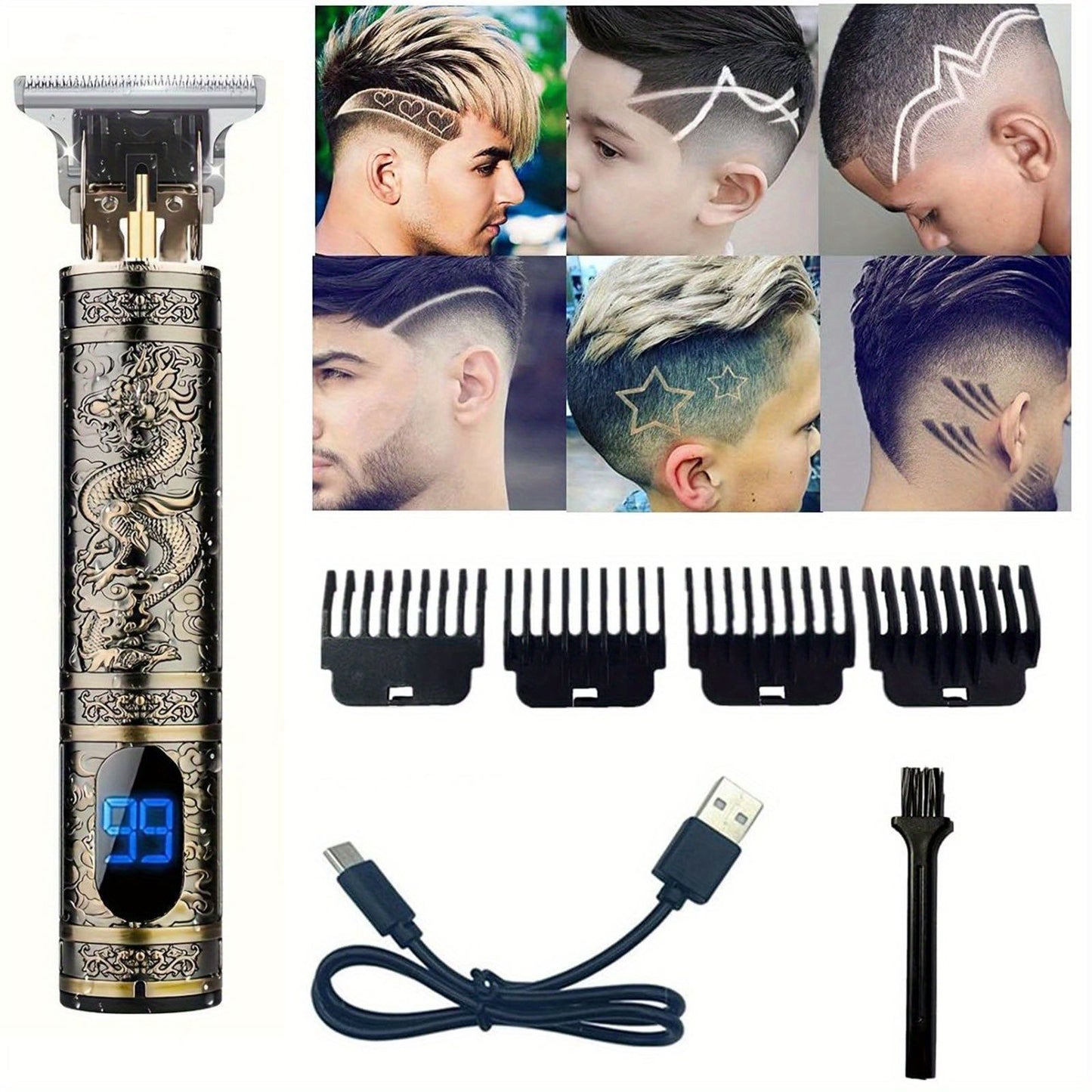 LCD Electric Hair Clipper for Men Oil Shaving Head Pusher Sculpture Shaver Rechargeable Hair Trimmer Hairdressing Set Gifts