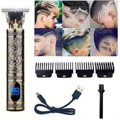 LCD Electric Hair Clipper for Men Oil Shaving Head Pusher Sculpture Shaver Rechargeable Hair Trimmer Hairdressing Set Gifts