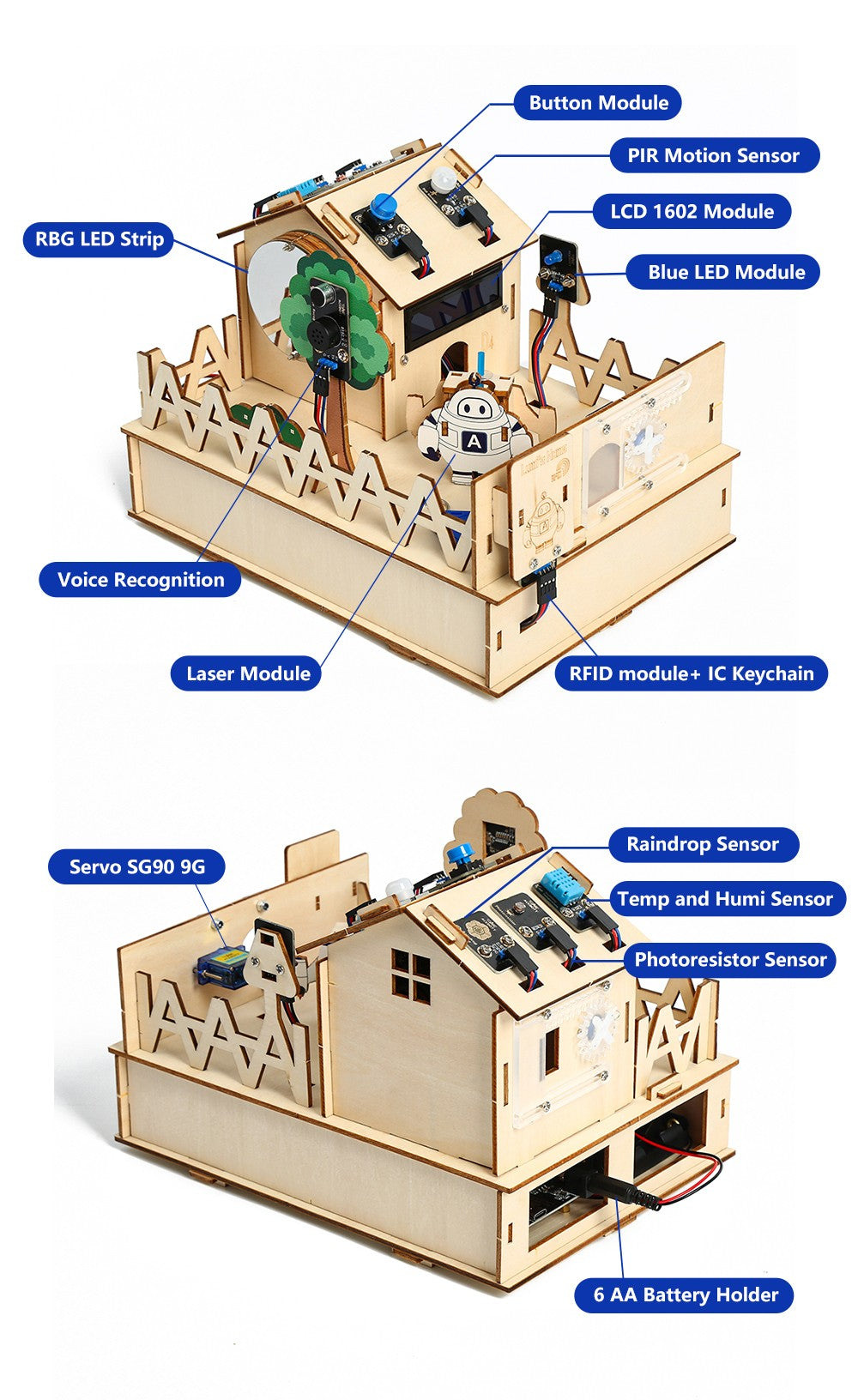ACEBOTT Smart Home STEM STEAM Starter Kit Wooden House IoT Wifi Blockly Programming for ESP32 Arduino